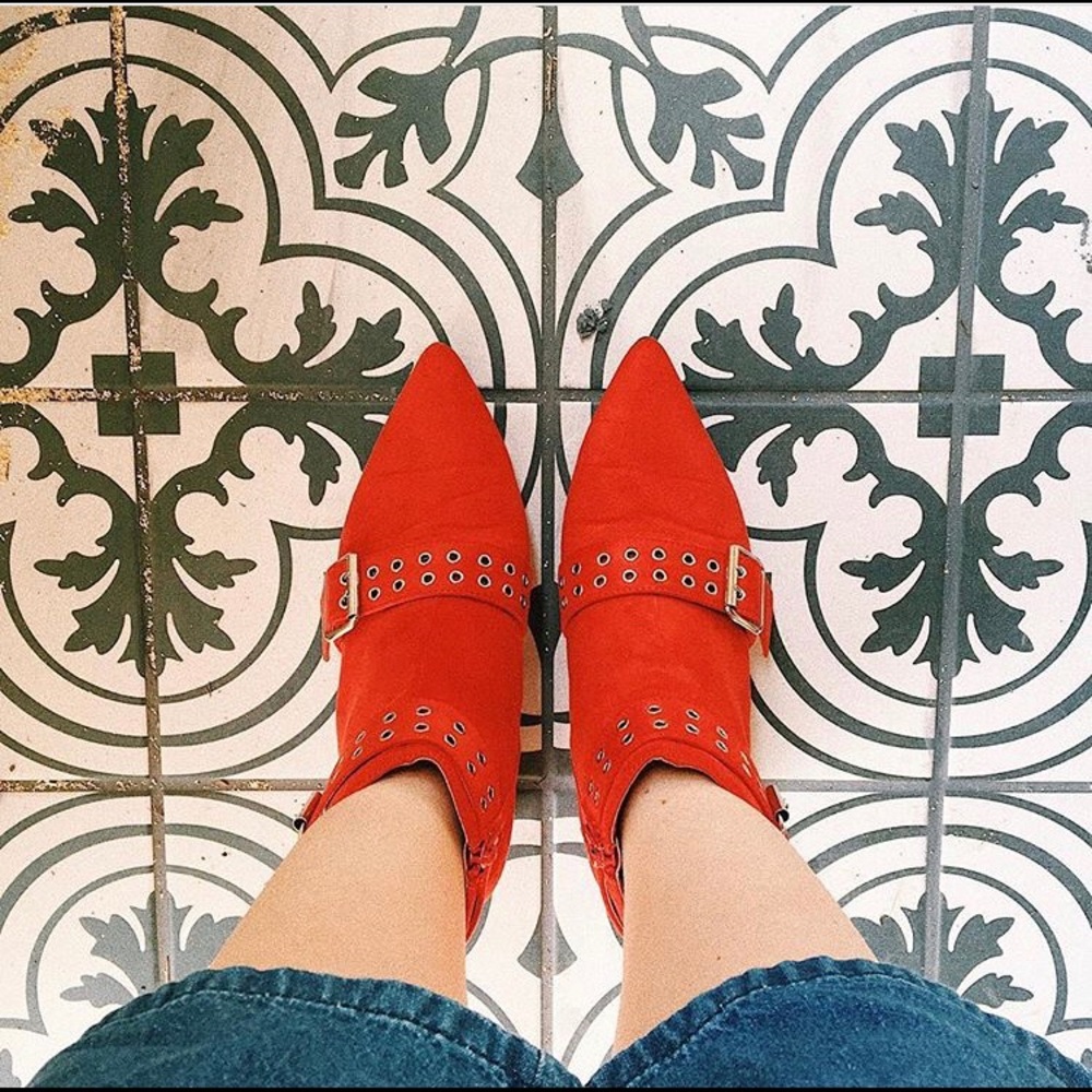 Red Booties with Buckle Detail